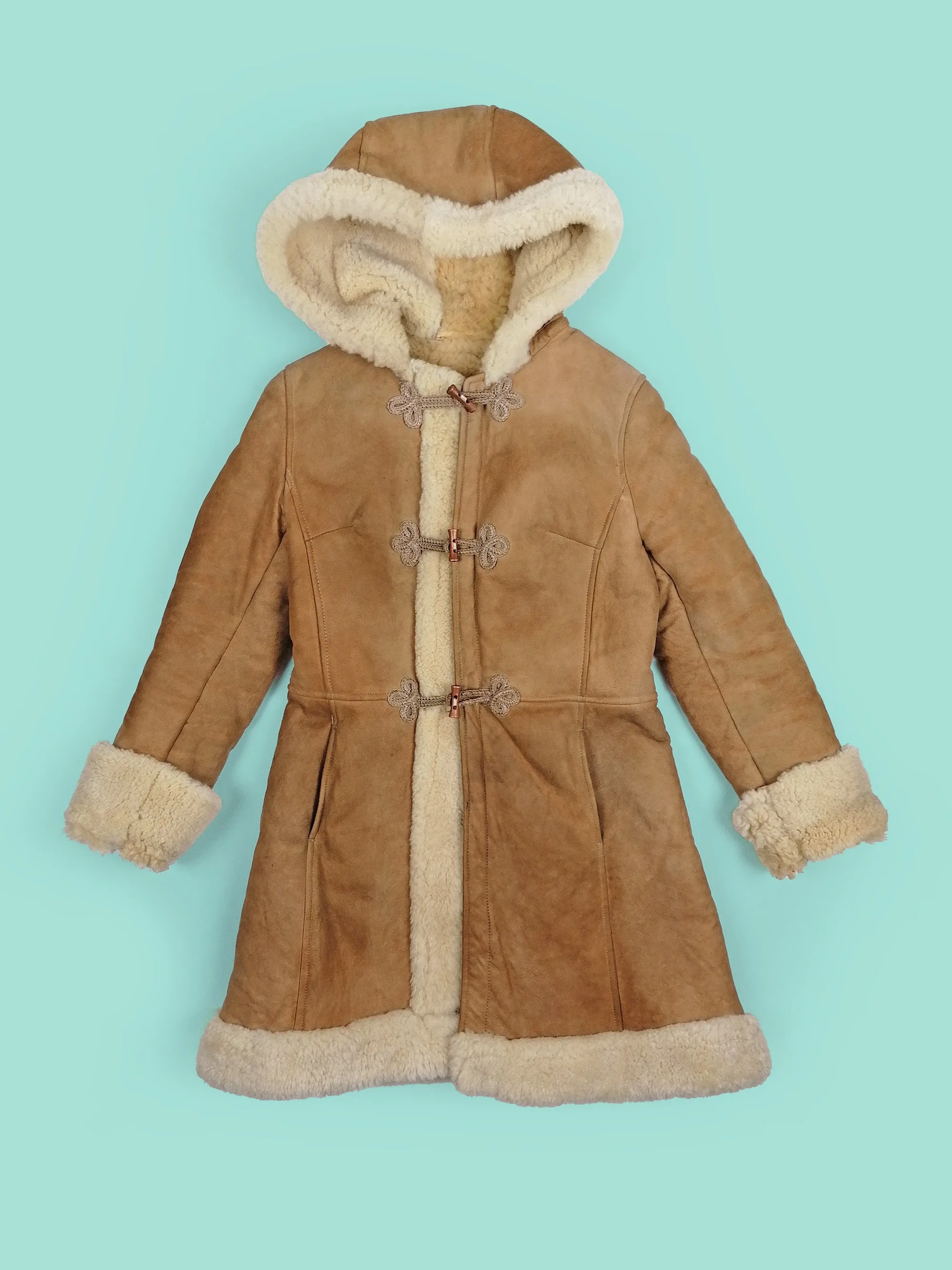 Vintage 70s-80s Penny Lane Faux Shearling Hooded Coat - XXS/XS