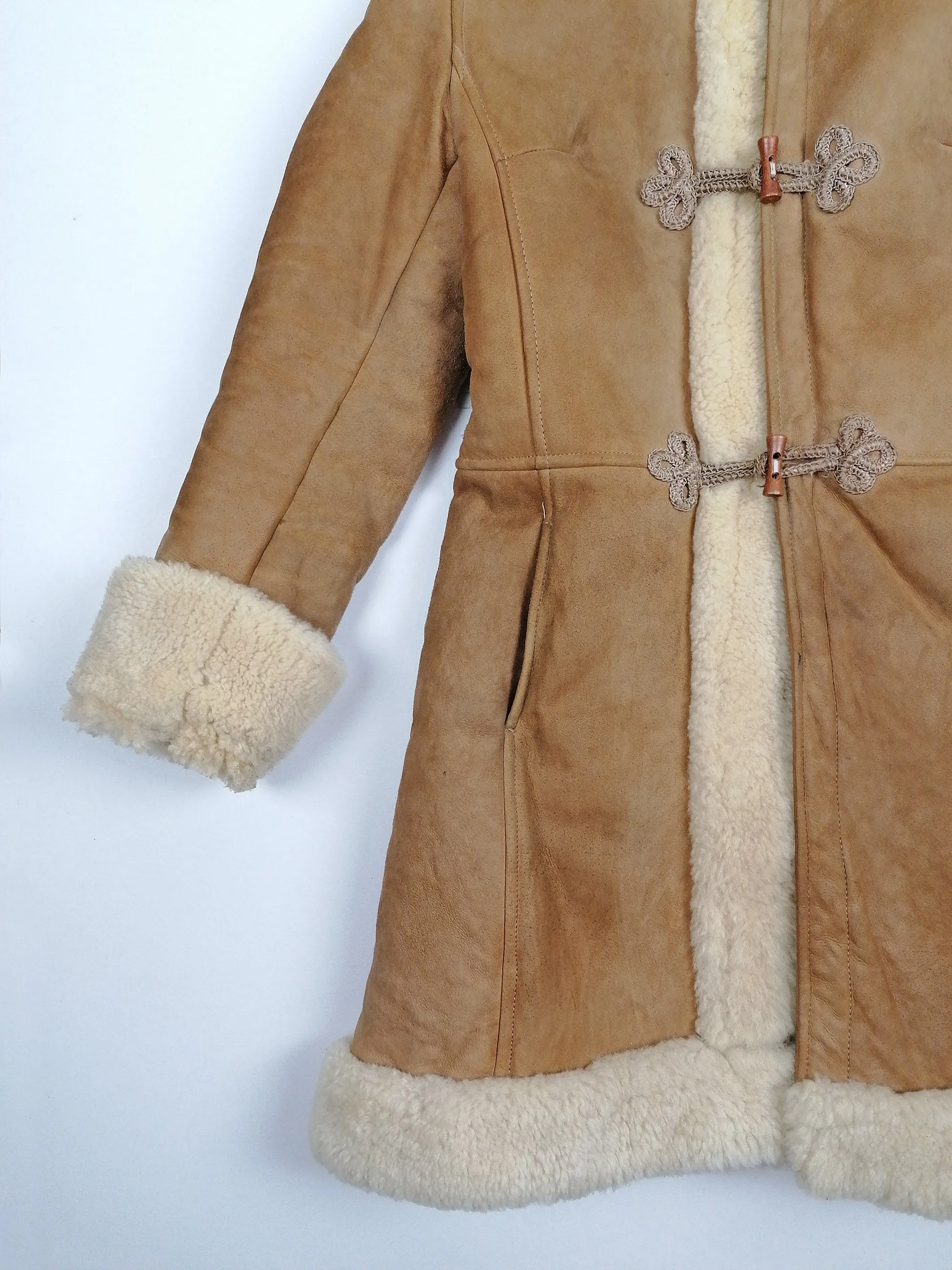 Vintage 70s-80s Penny Lane Faux Shearling Hooded Coat - XXS/XS