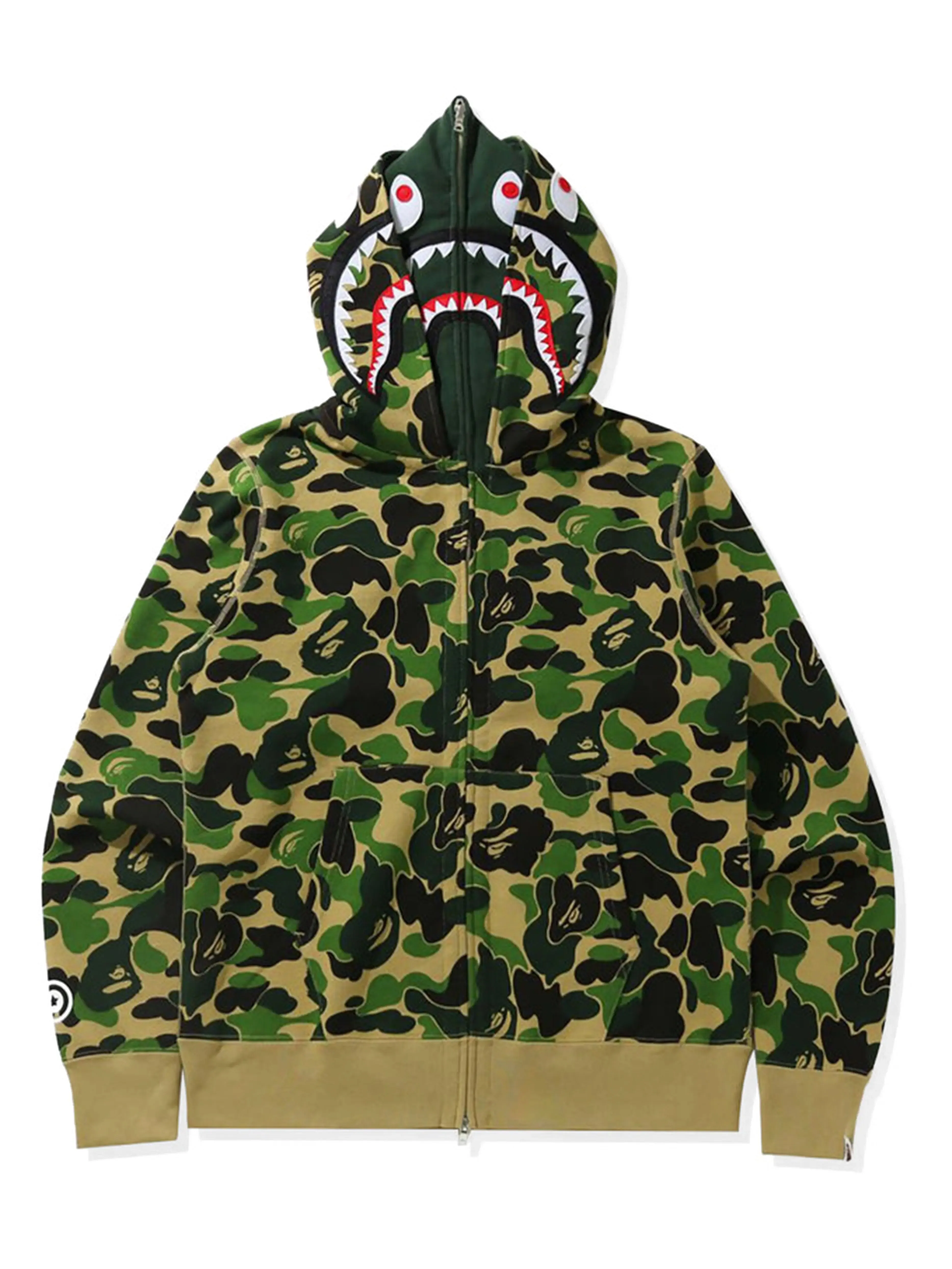 A Bathing Ape Big ABC Camo Shark Wide Full Zip Double Hoodie Green