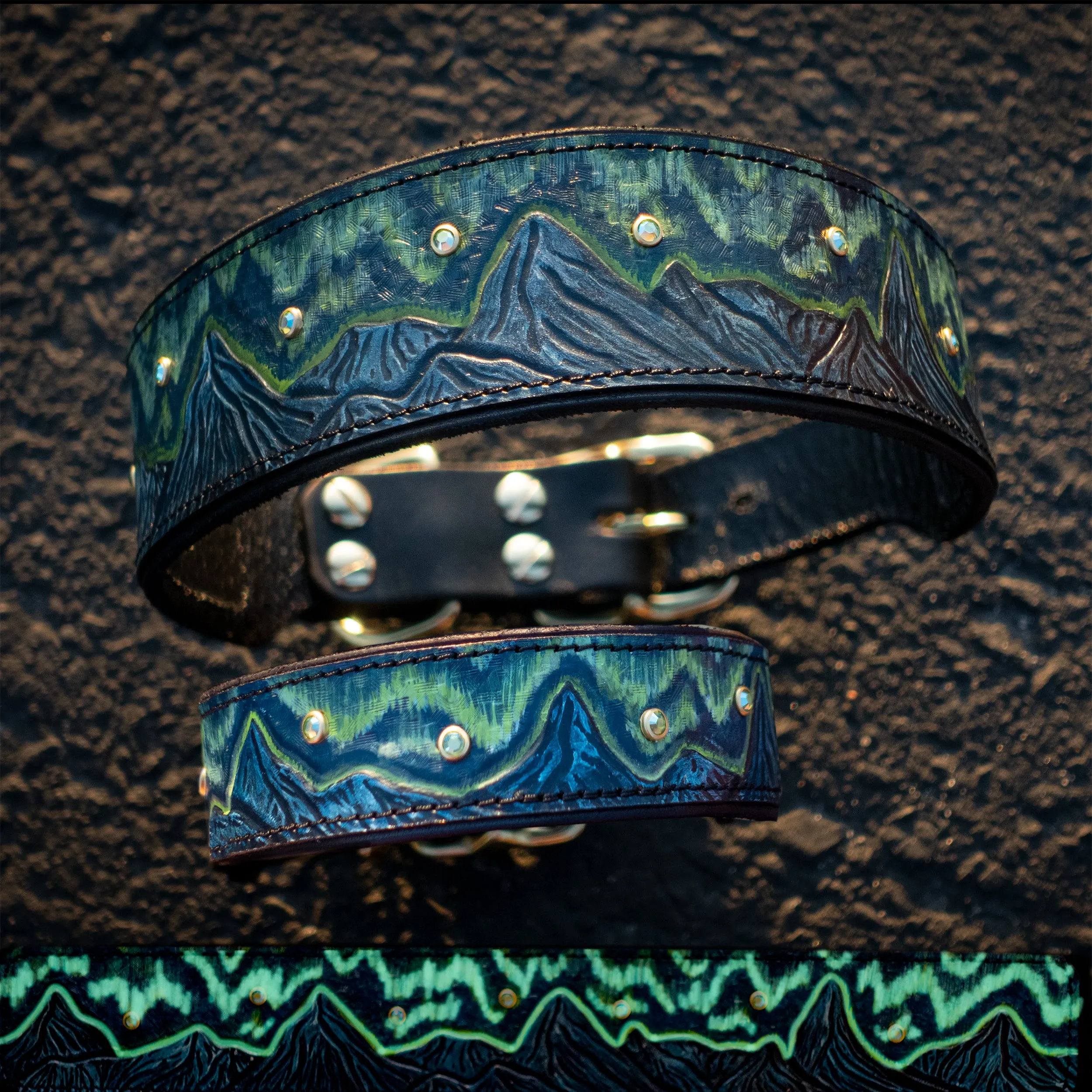 Aurora Borealis Leather Dog Collar