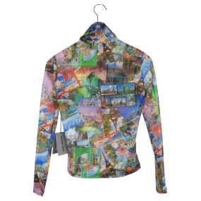 Balenciaga Multicolor Postcard Print Mesh Mock Net Long Sleeve Top - 36