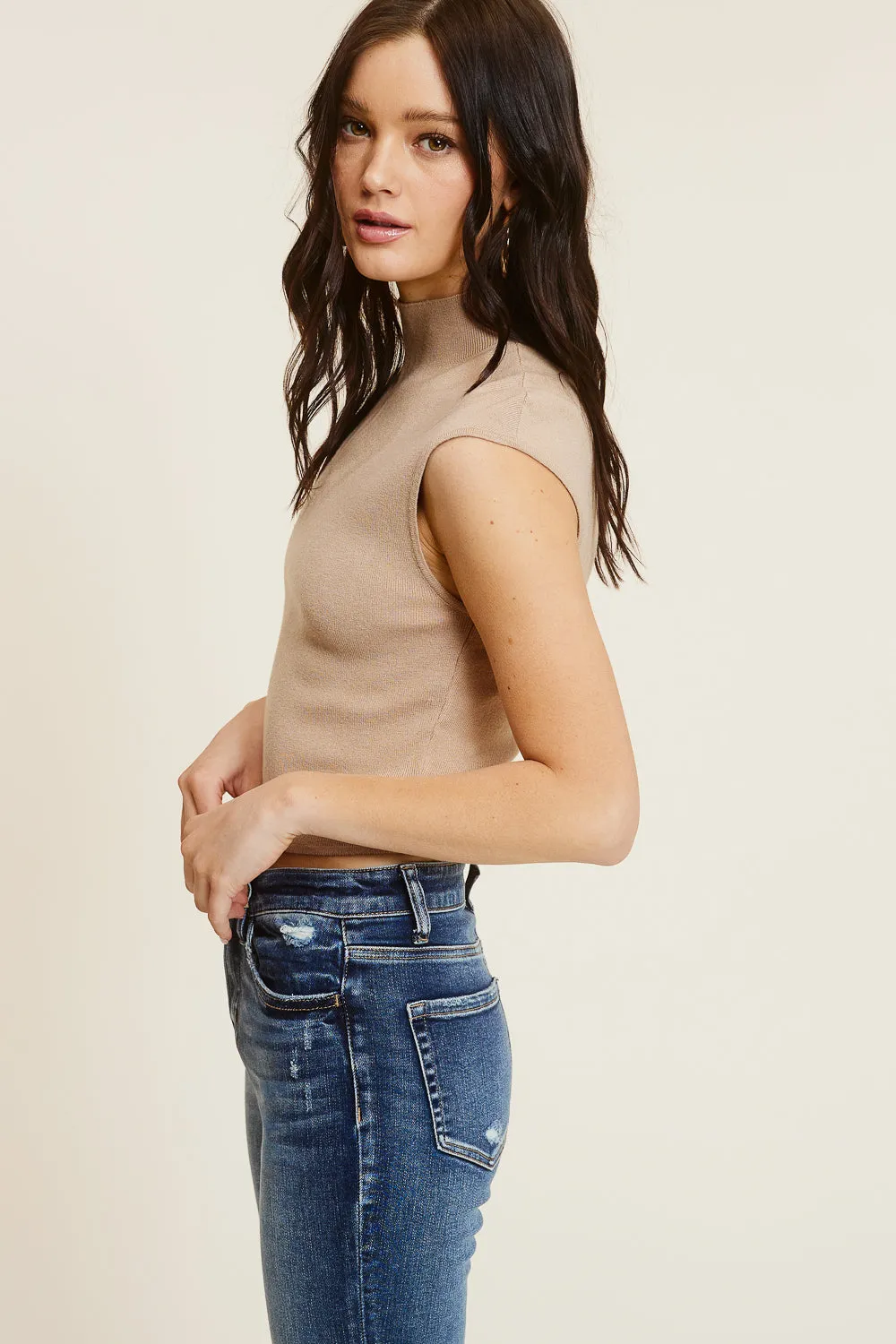 Beige Mock Neck Top