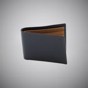 Black Embossed Calf Leather Wallet With Tan Stitching And Tan Suede Interior