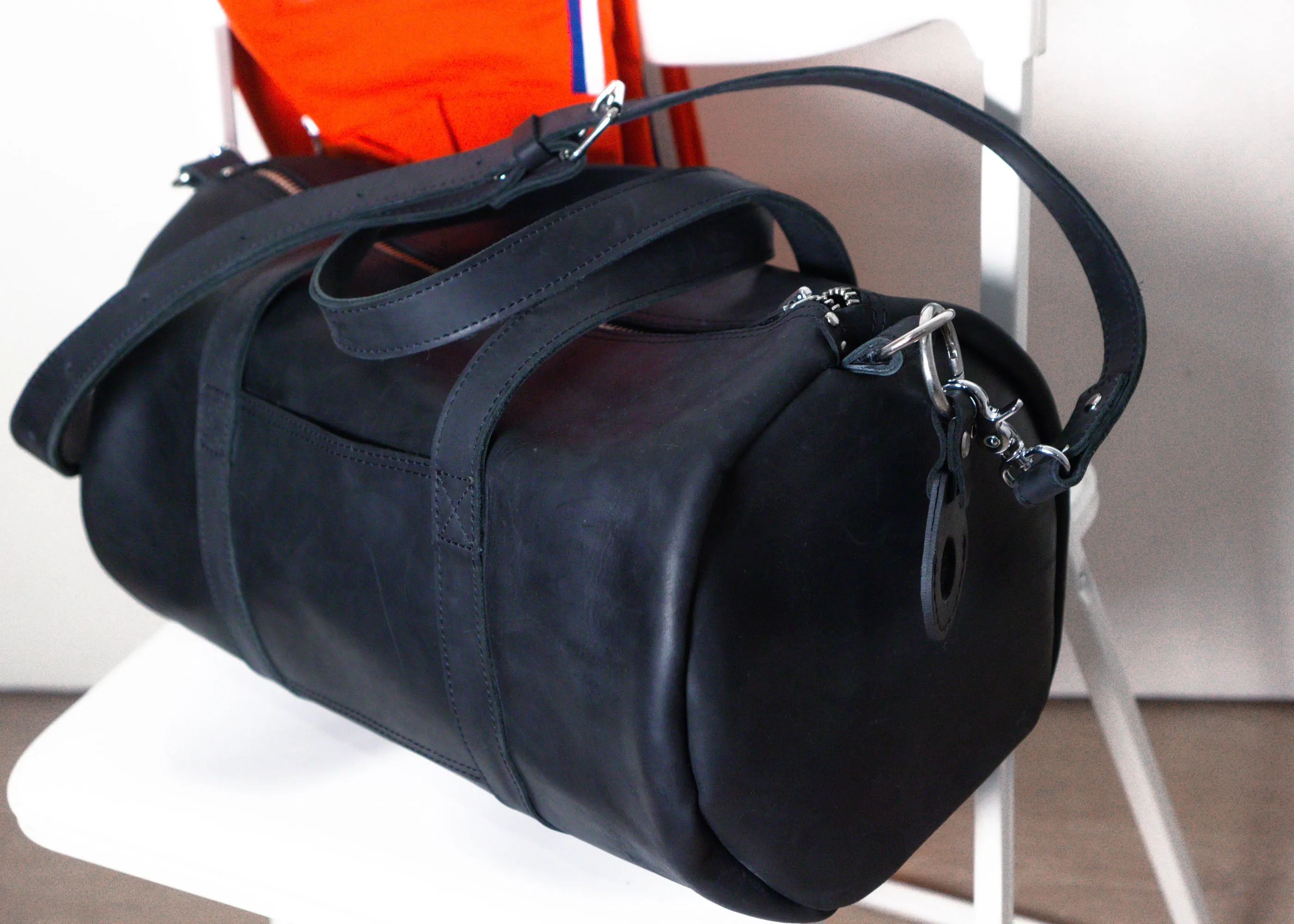 Black Leather Duffle Bag, Weekender, Gym, Everyday use, Travel, Minimalist Holdall