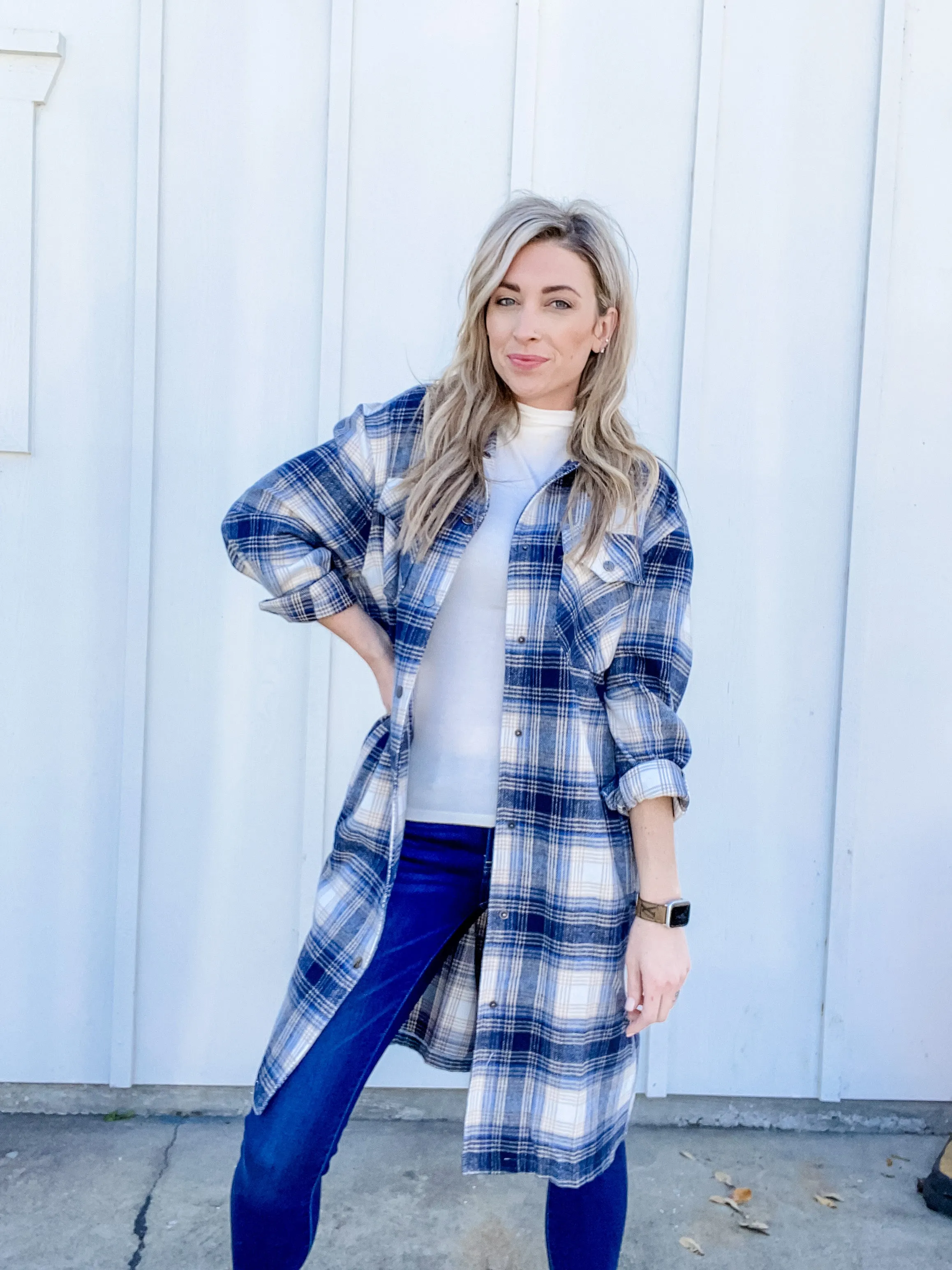 Brielle Blue Plaid Trench Shacket