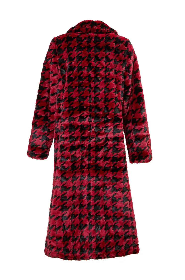 Catherine Houndstooth Coat Faux Fur in Bordeaux