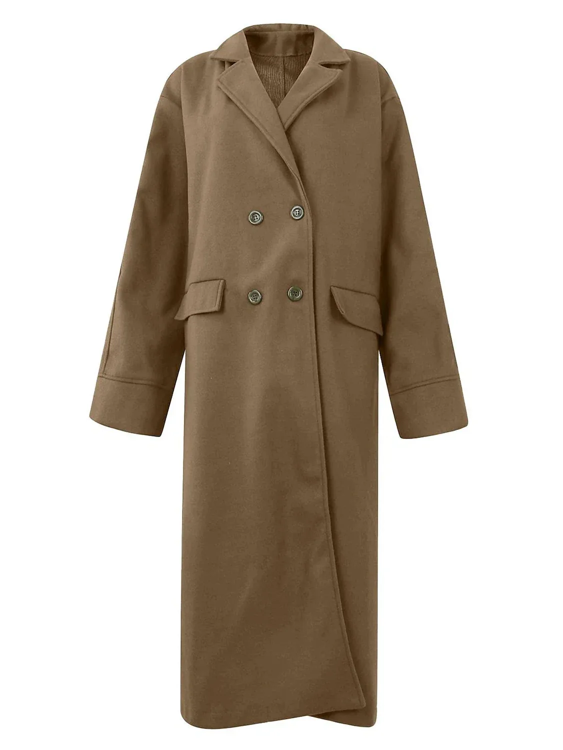 Chic Women's Wool Blend Double-Breasted Coat with Stand Collar