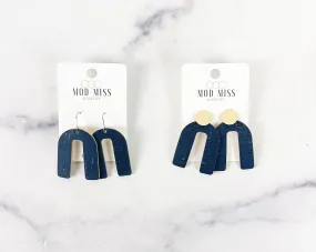 Cork Leather Arch Earring Navy 