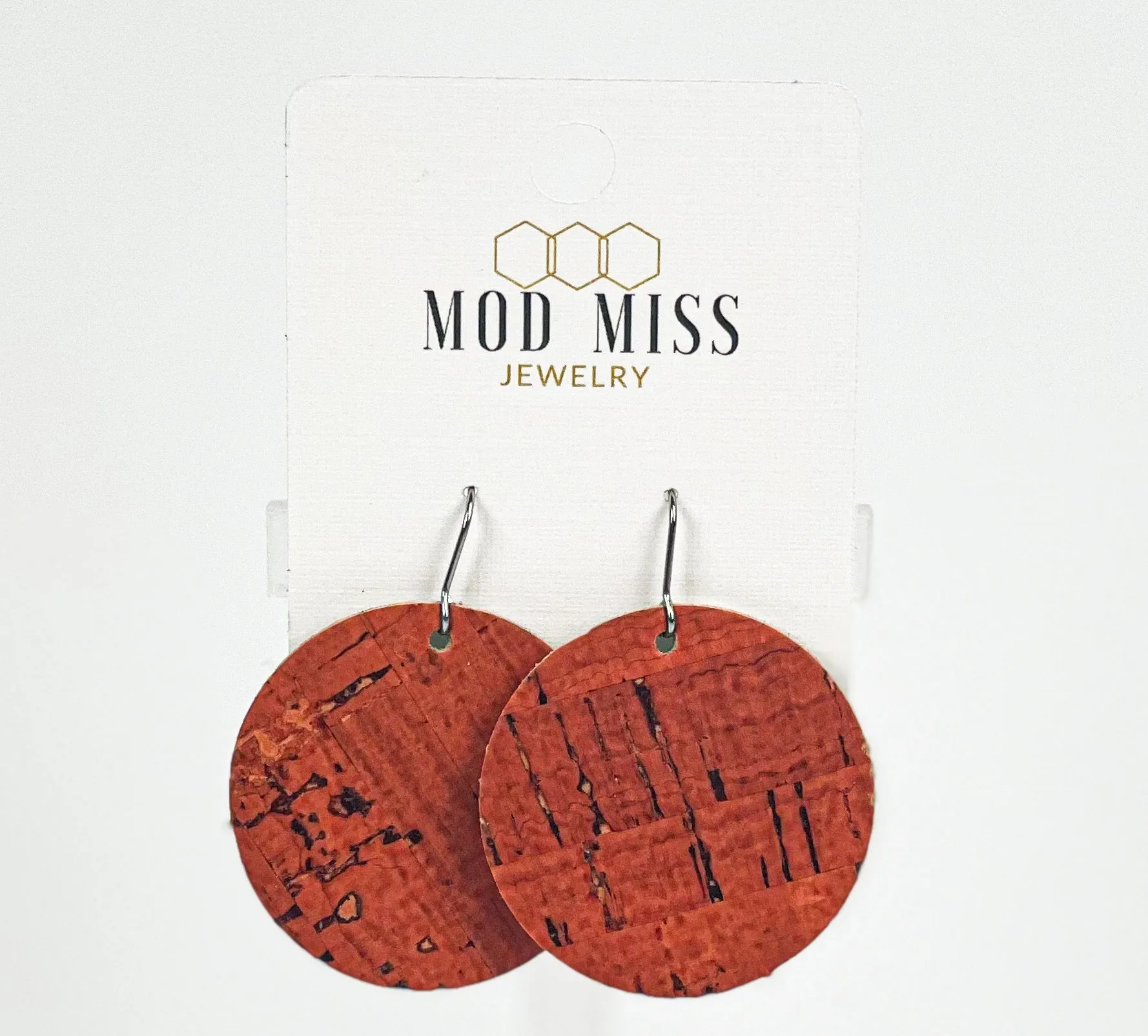 Cork Leather Round Earring Burnt Orange