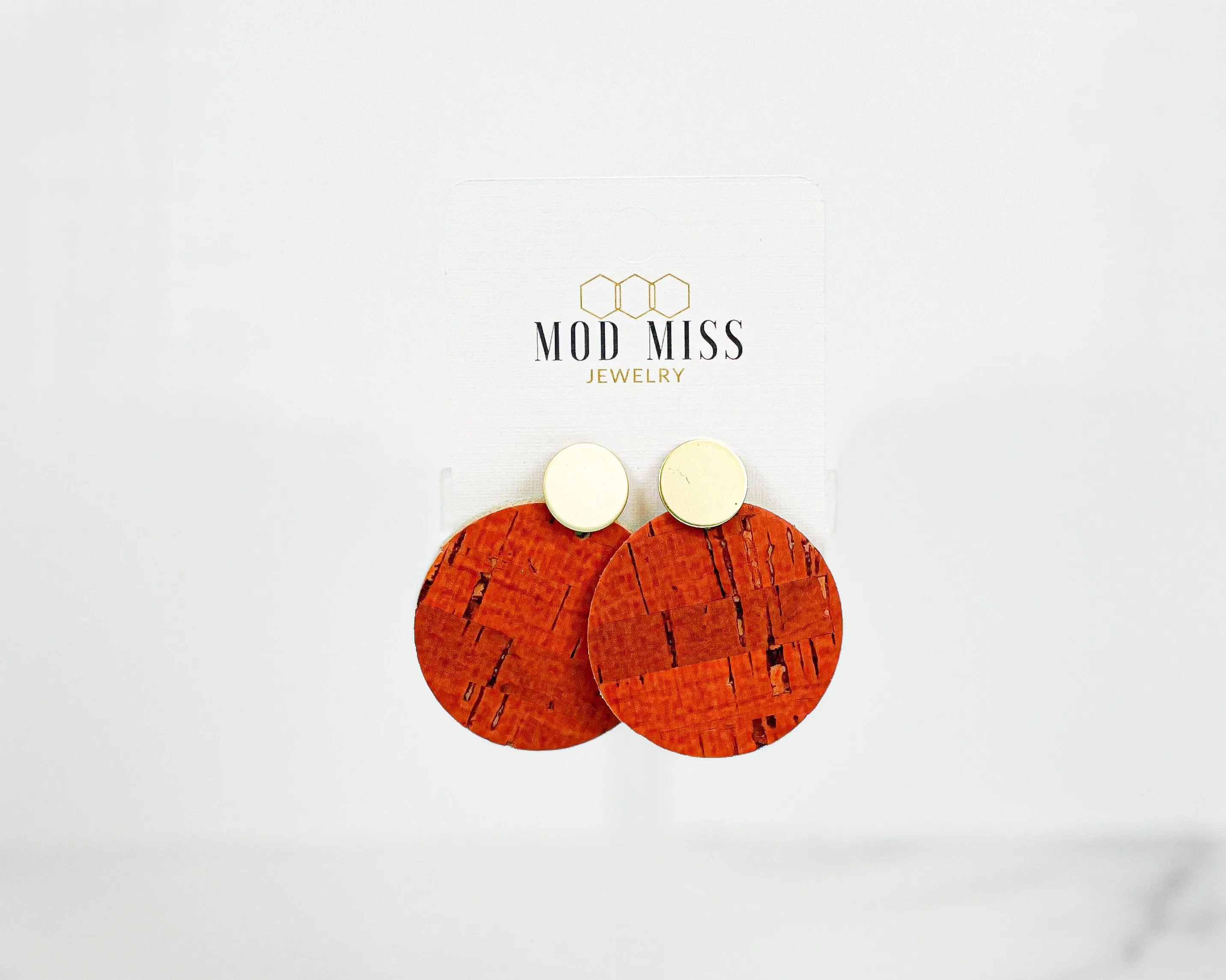 Cork Leather Round Earring Burnt Orange