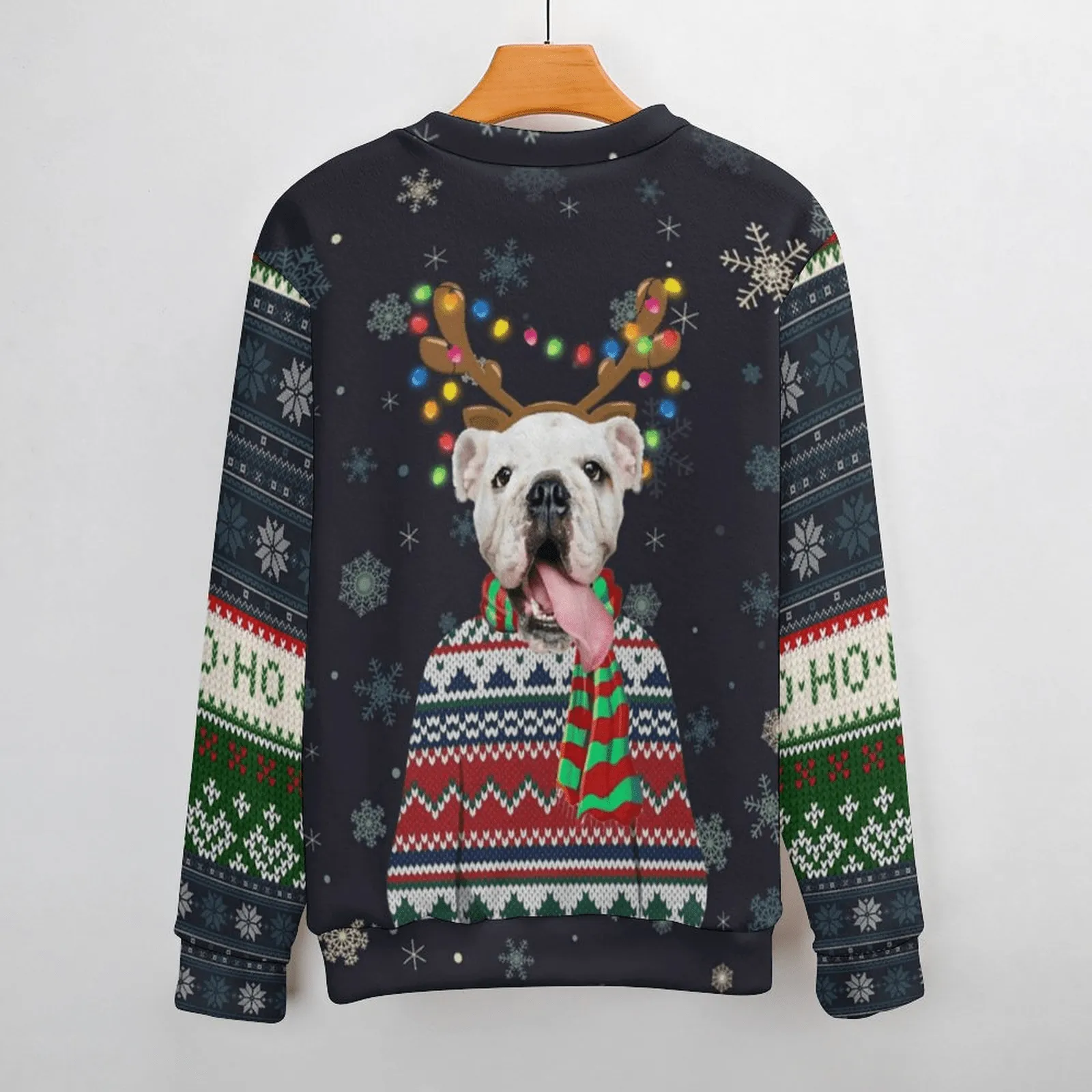 Custom Pet Face Scarf Sweater for Family Long Sleeve Ugly Christmas Sweater Tops