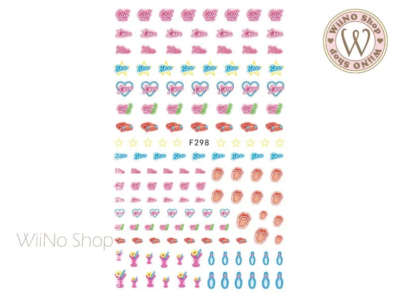 Date Night Neon Light Adhesive Nail Art Sticker - 1 pc (F298)