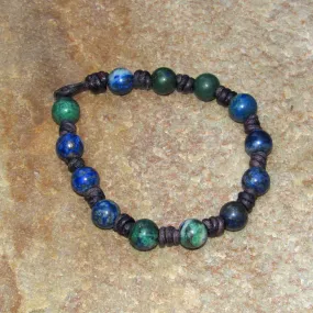 Hand knotted Lapis Lazuli gemstone and Chrysocolla Leather Bracelet