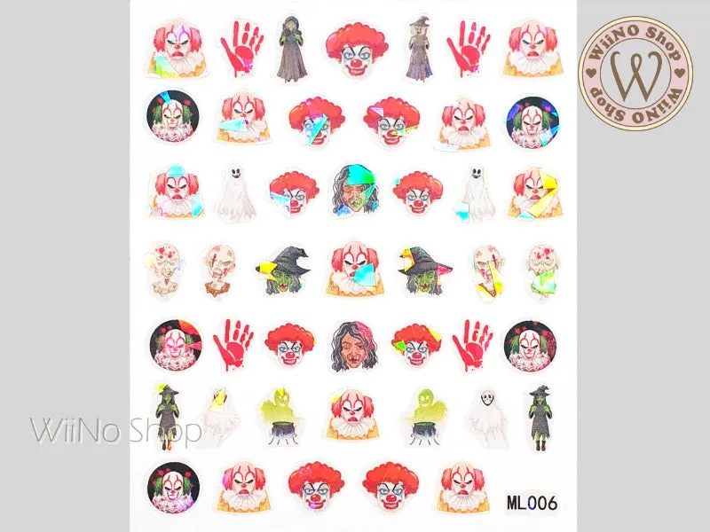 Holographic Clown Adhesive Nail Art Sticker - 1 pc (ML006)