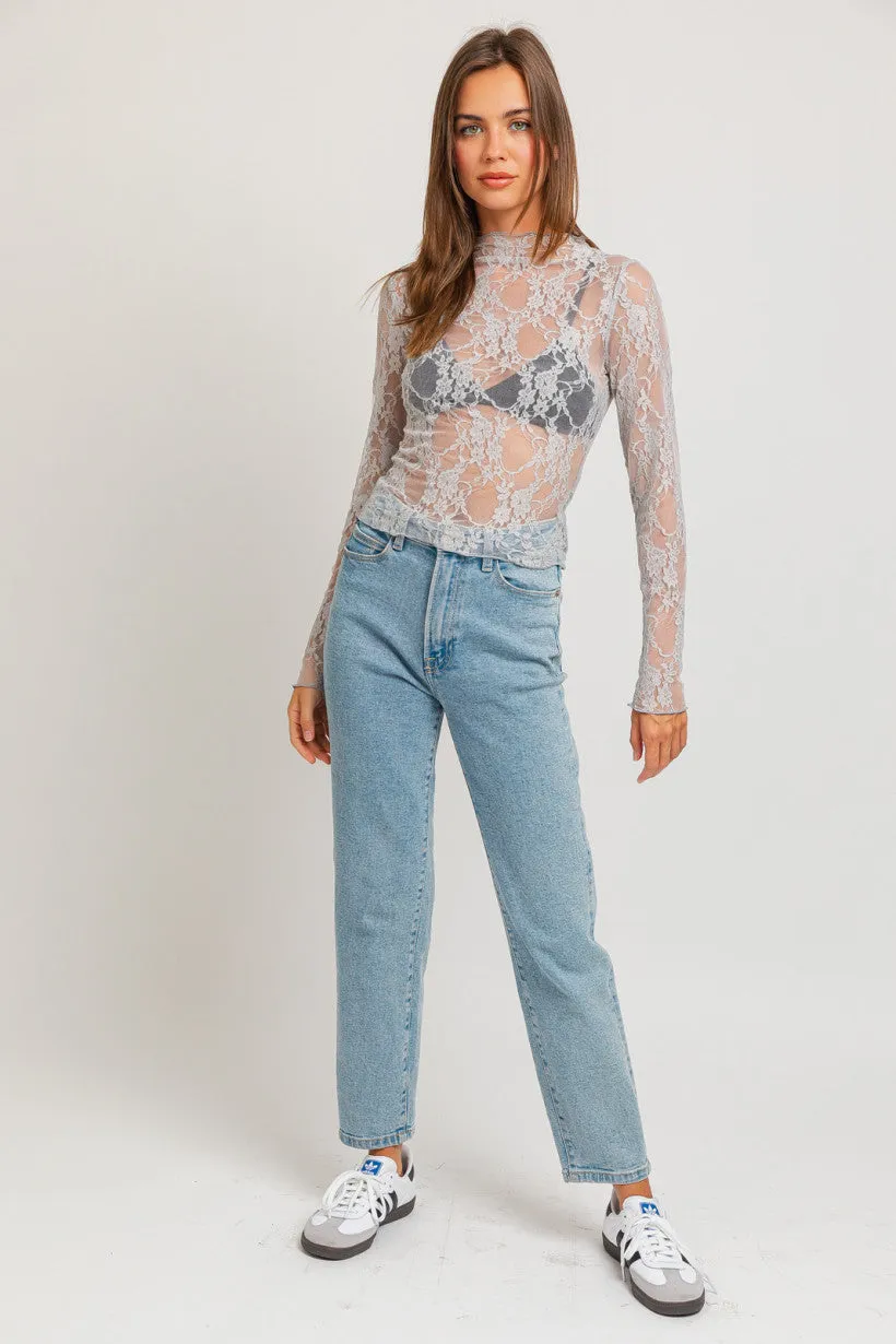 Lace Sheer Long Sleeve Top