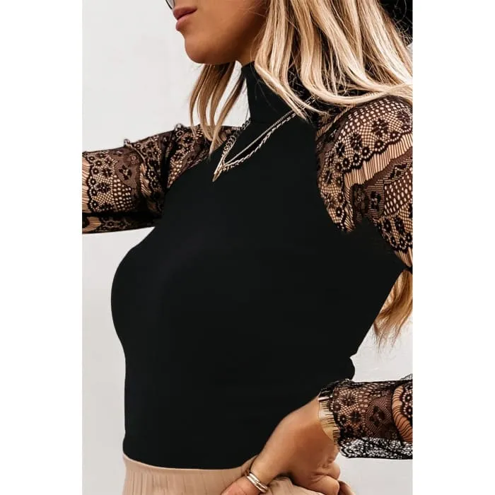 Lace Sleeve Mock Neck Top