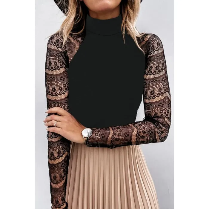 Lace Sleeve Mock Neck Top