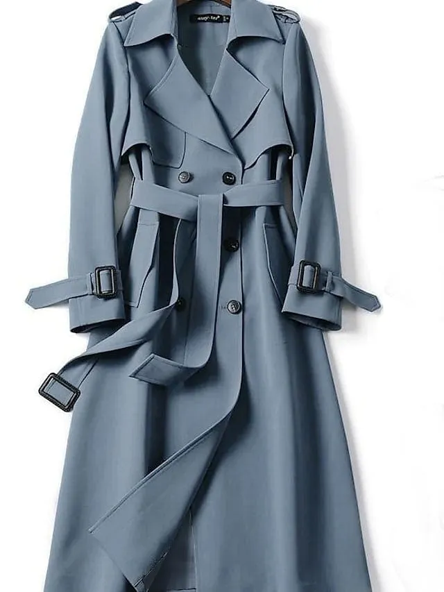 Ladies' Elegant Double Breasted Trench Coat with Belt and Pockets