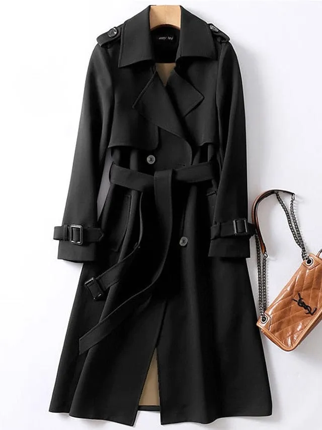 Ladies' Elegant Double Breasted Trench Coat with Belt and Pockets