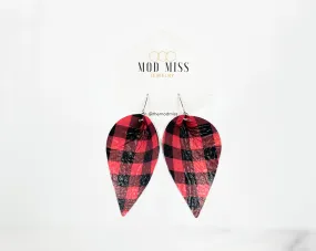 Leather Petal Earring Buffalo Plaid Red Mini