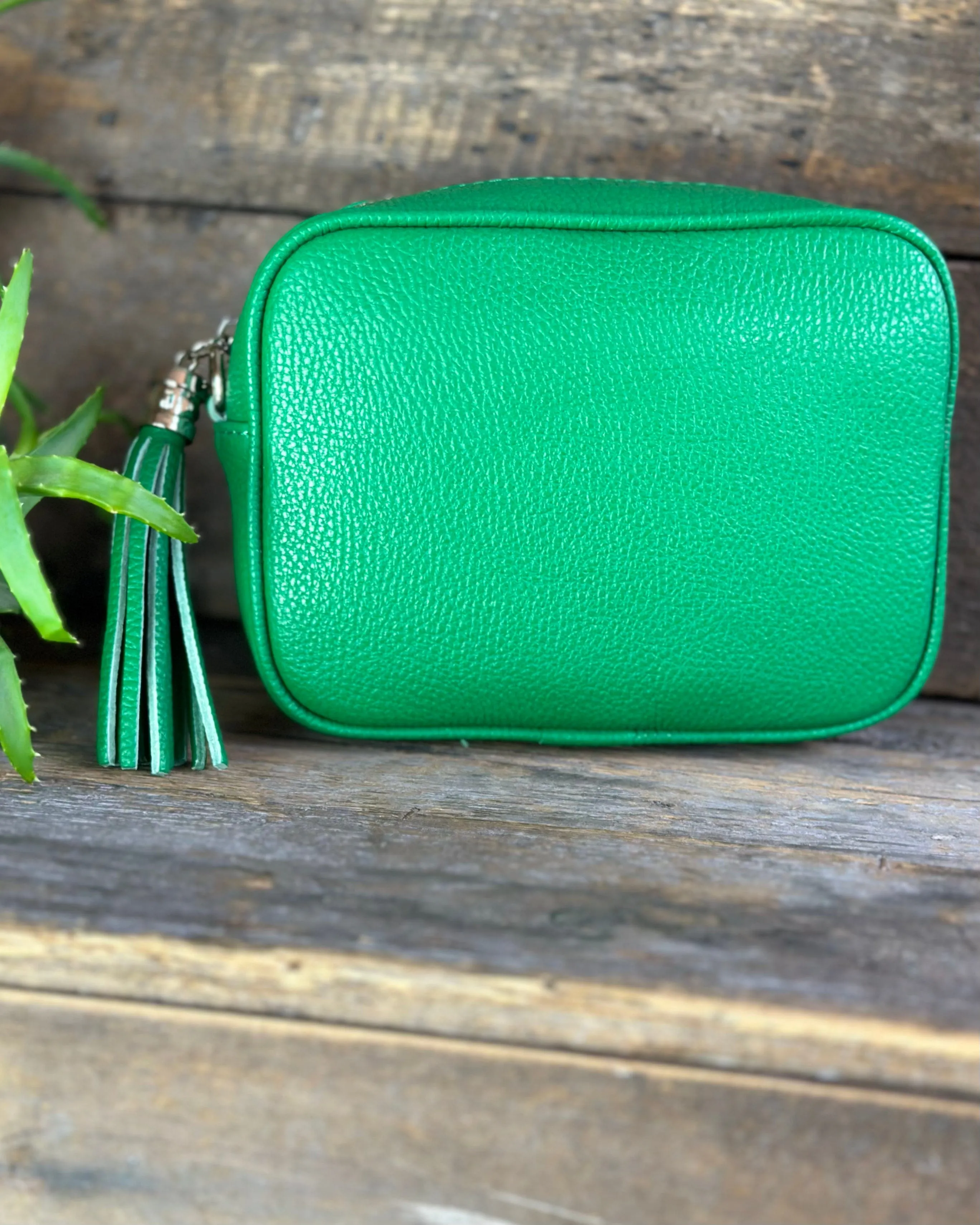 Leather Tassel Bag - Emerald Green With Silver Finishings