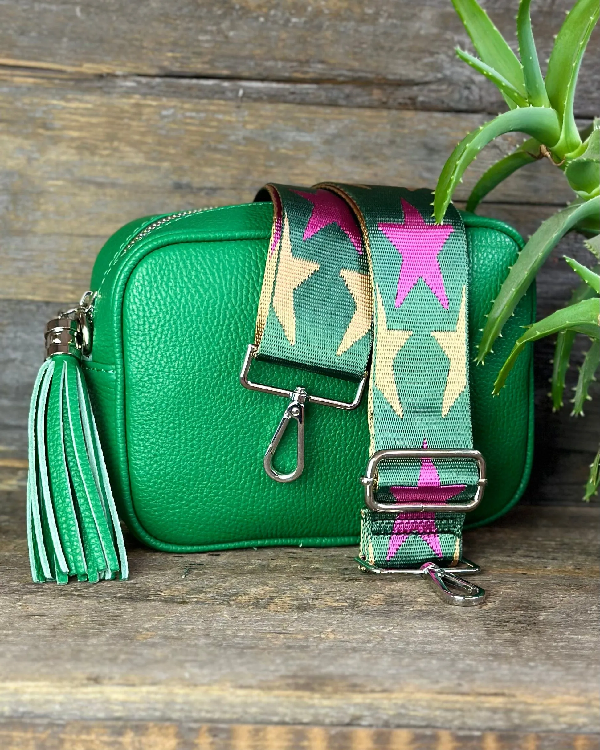 Leather Tassel Bag - Emerald Green With Silver Finishings