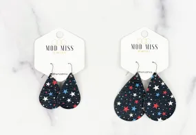 Leather Teardrop Earring Navy Tiny Stars