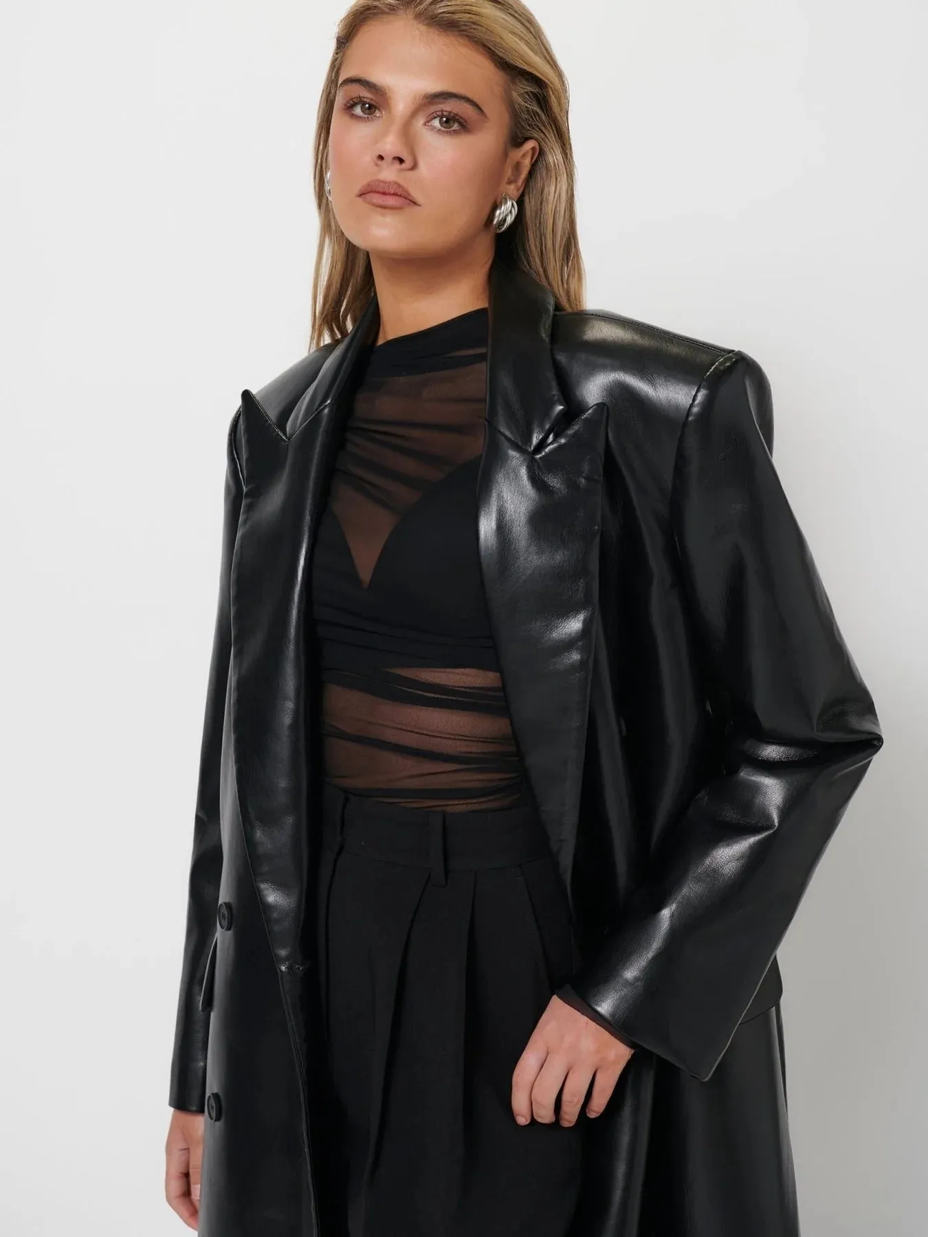 Leather Trench Coat - Black