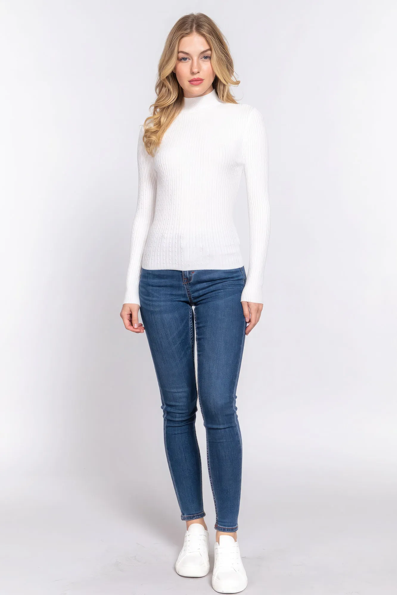 Long Slv Mock Neck Rib Sweater