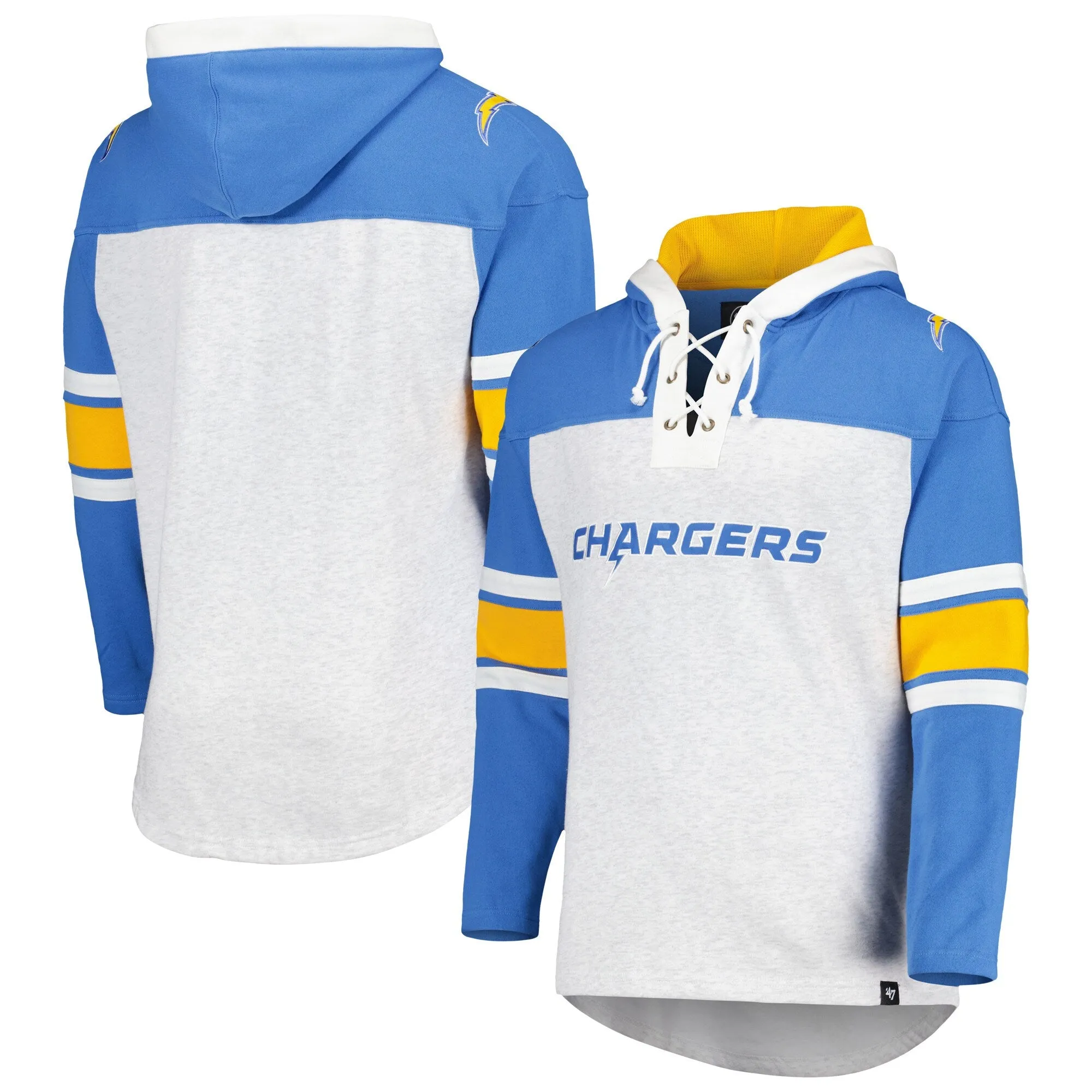 Los Angeles Chargers '47 Gridiron Lace-Up Pullover Hoodie - Heather Gray