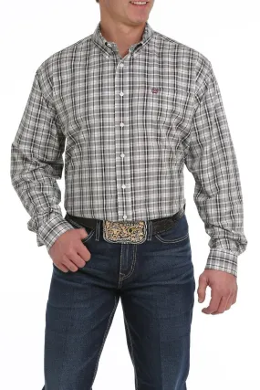 Men's Cinch Tencel Cream - Olive & Purple Plaid Long sleeve Shirt