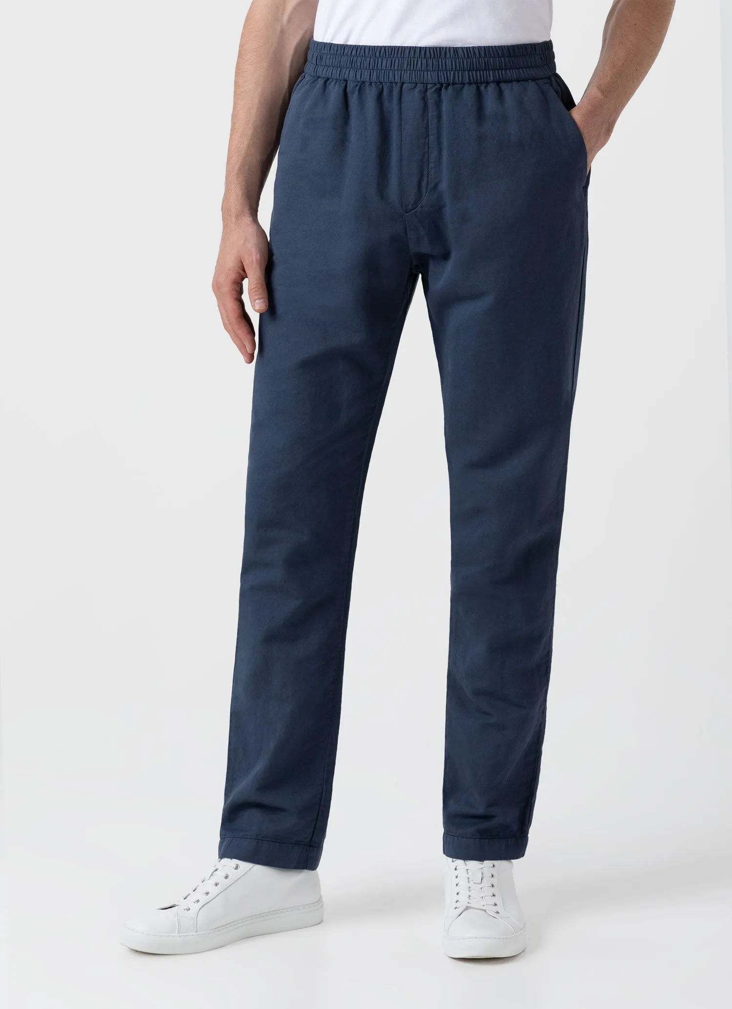 Men's Cotton Linen Drawstring  Trouser in Shale Blue