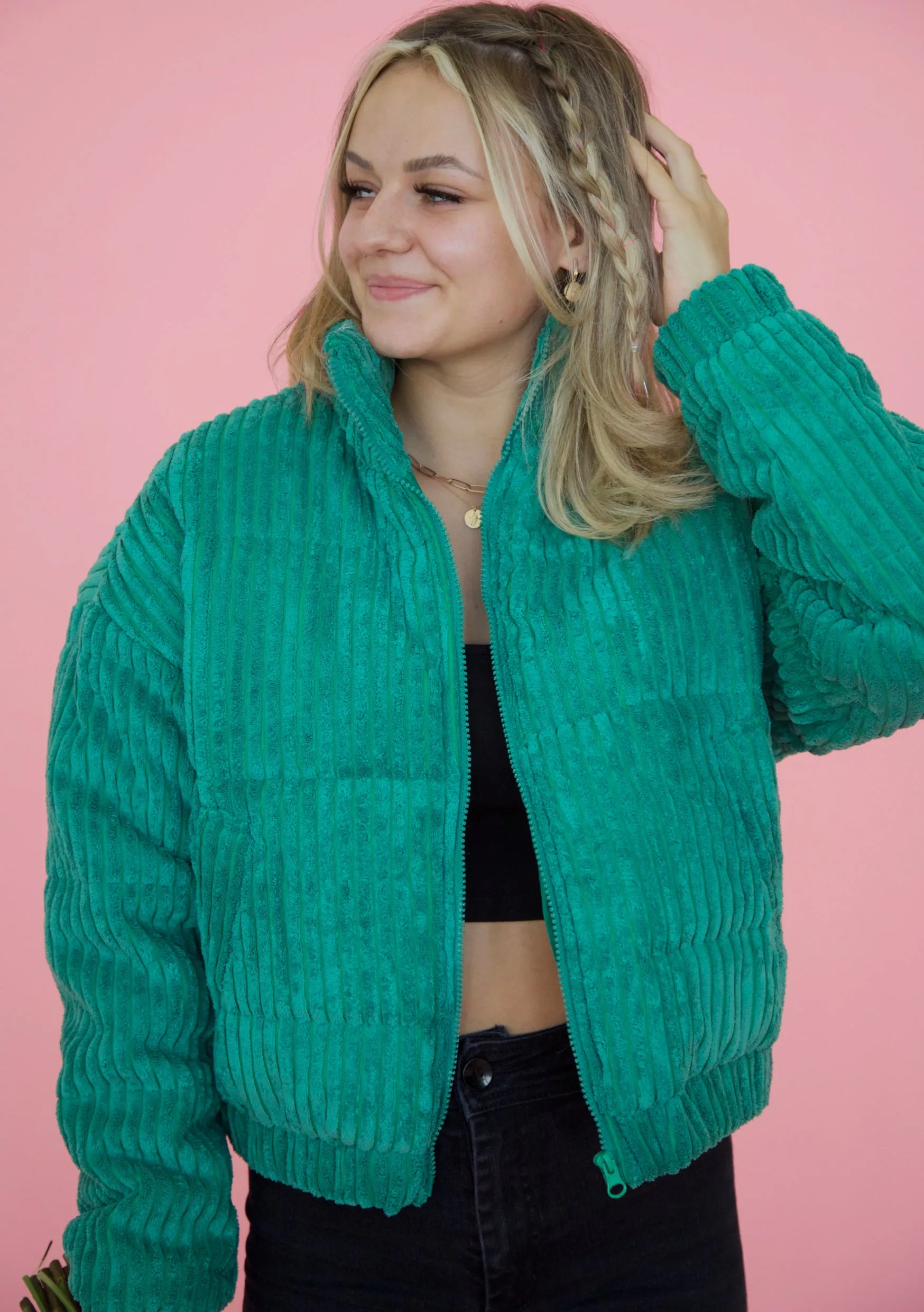 Never Say Never Corduroy Coat In Green