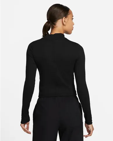 Nike Women's Long Sleeve Ribbed Mock Neck T-Shirt DV7880-010 black