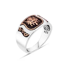 Ottoman State Coat of Arms on Wedding Band Silver Men's Ring