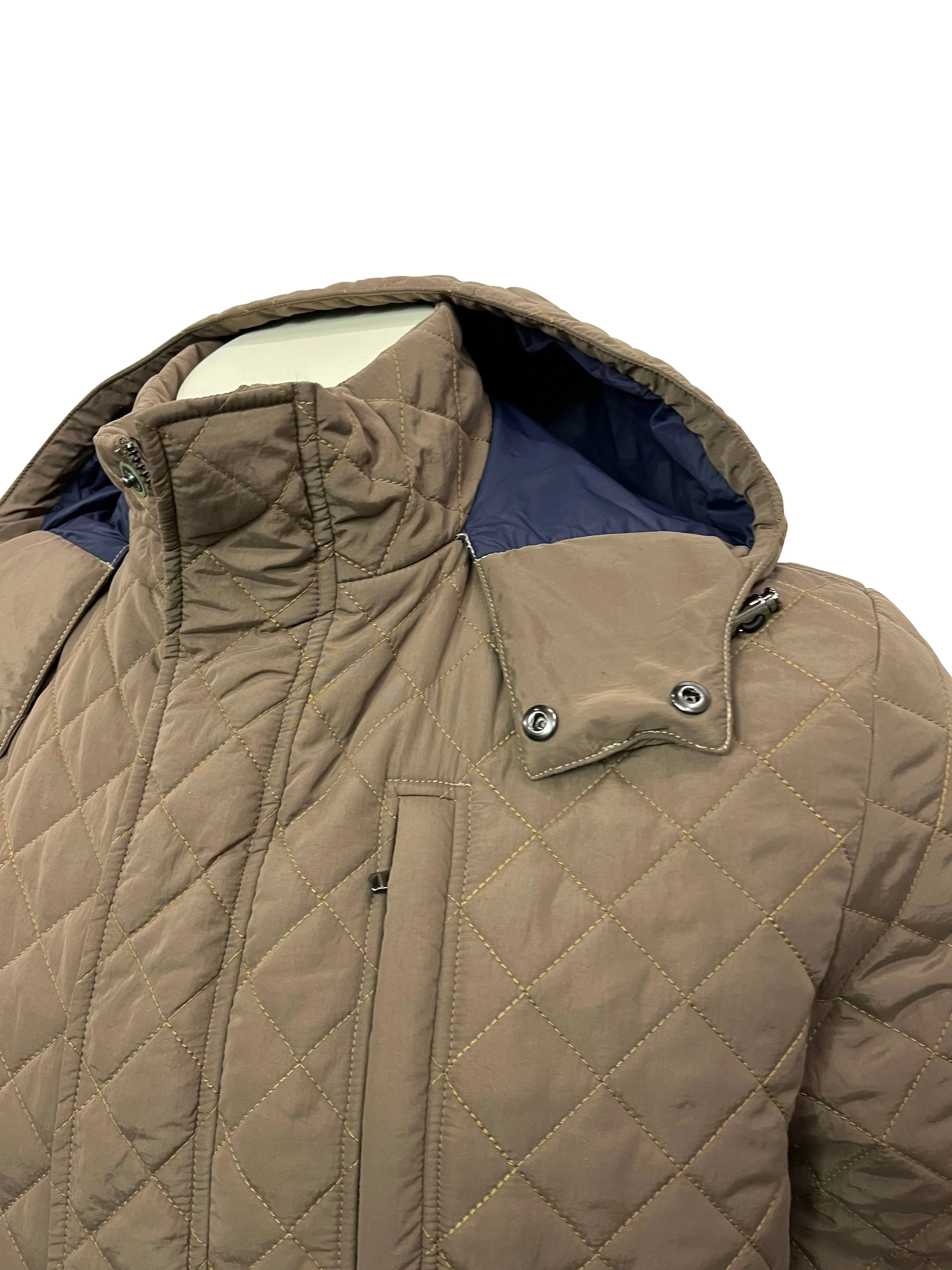 Pal Zileri Men's Quilted Hooded Jacket - BROWN