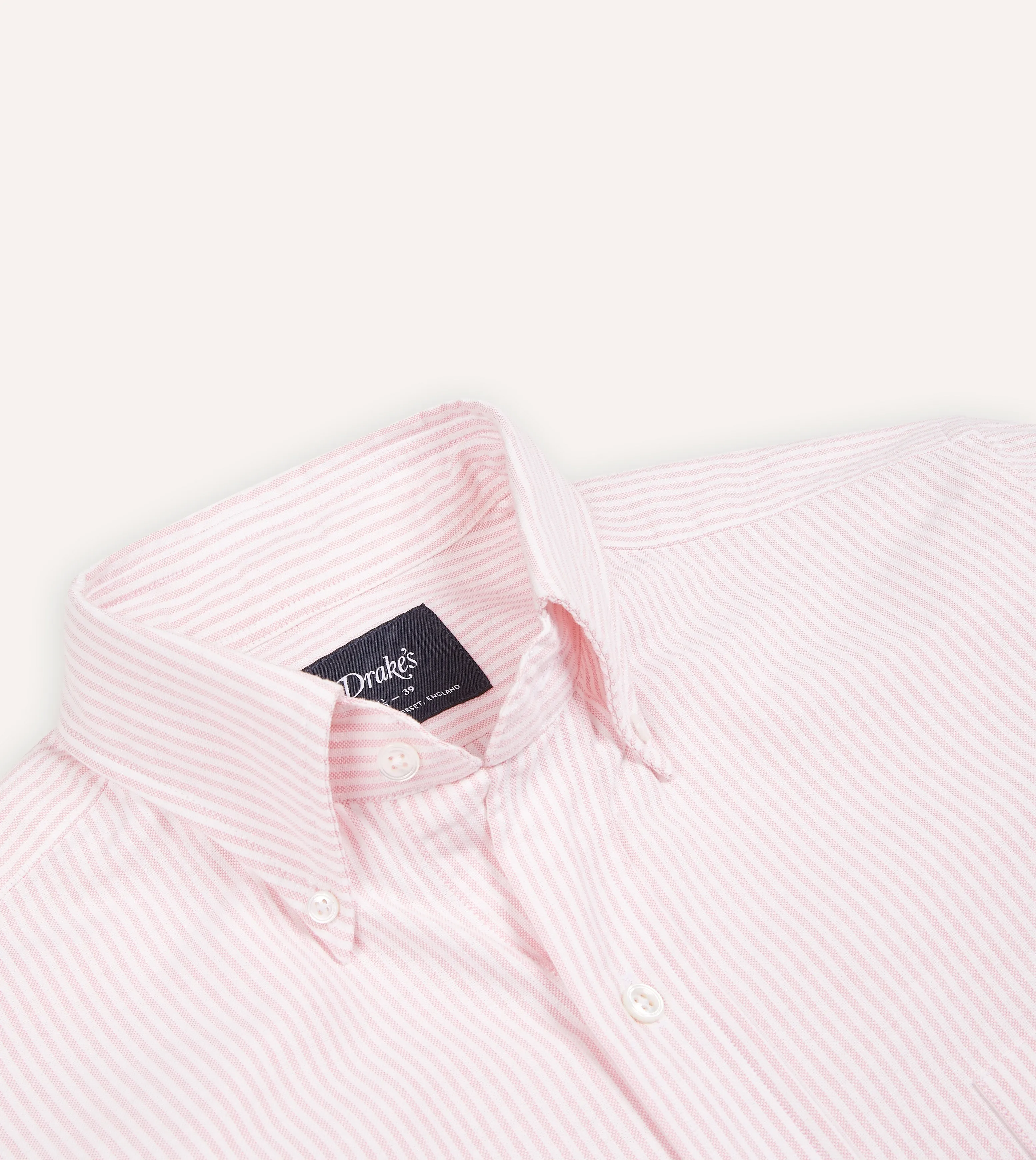 Pale Pink Ticking Stripe Cotton Oxford Cloth Button-Down Shirt