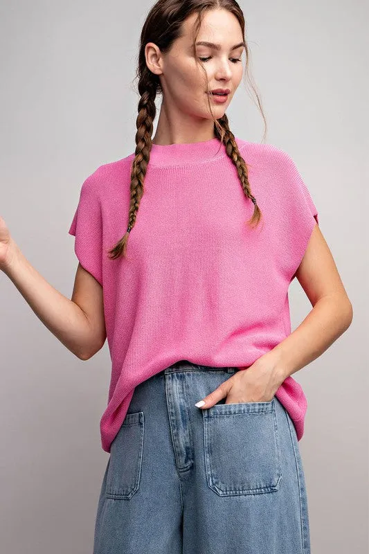 Pink Cap Sleeve Knit Top