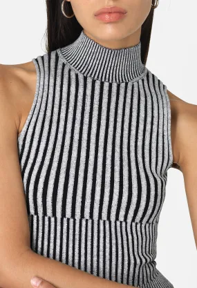 Piper Silk Rib Mock Neck Top / Charcoal