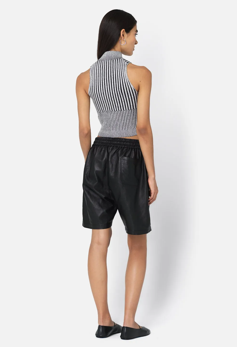 Piper Silk Rib Mock Neck Top / Charcoal