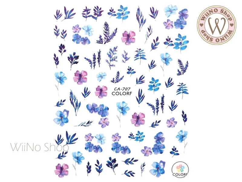 Purple Watercolor Flower Adhesive Nail Art Sticker - 1 pc (CA-707)