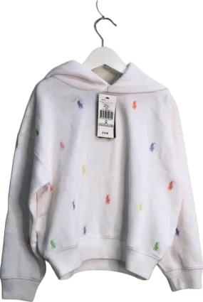 Ralph Lauren White / mulitcolour Embroidered Pony logo Hoodie UK 6