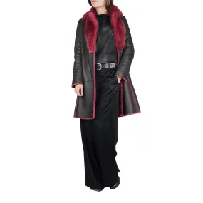 Reversible Shearling Coat Dark Brown / Red