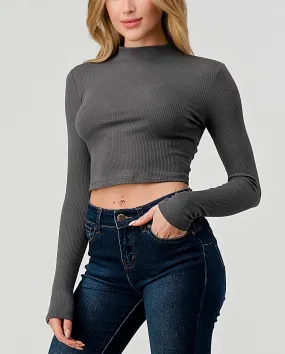 Rib Crop Mock Neck Top