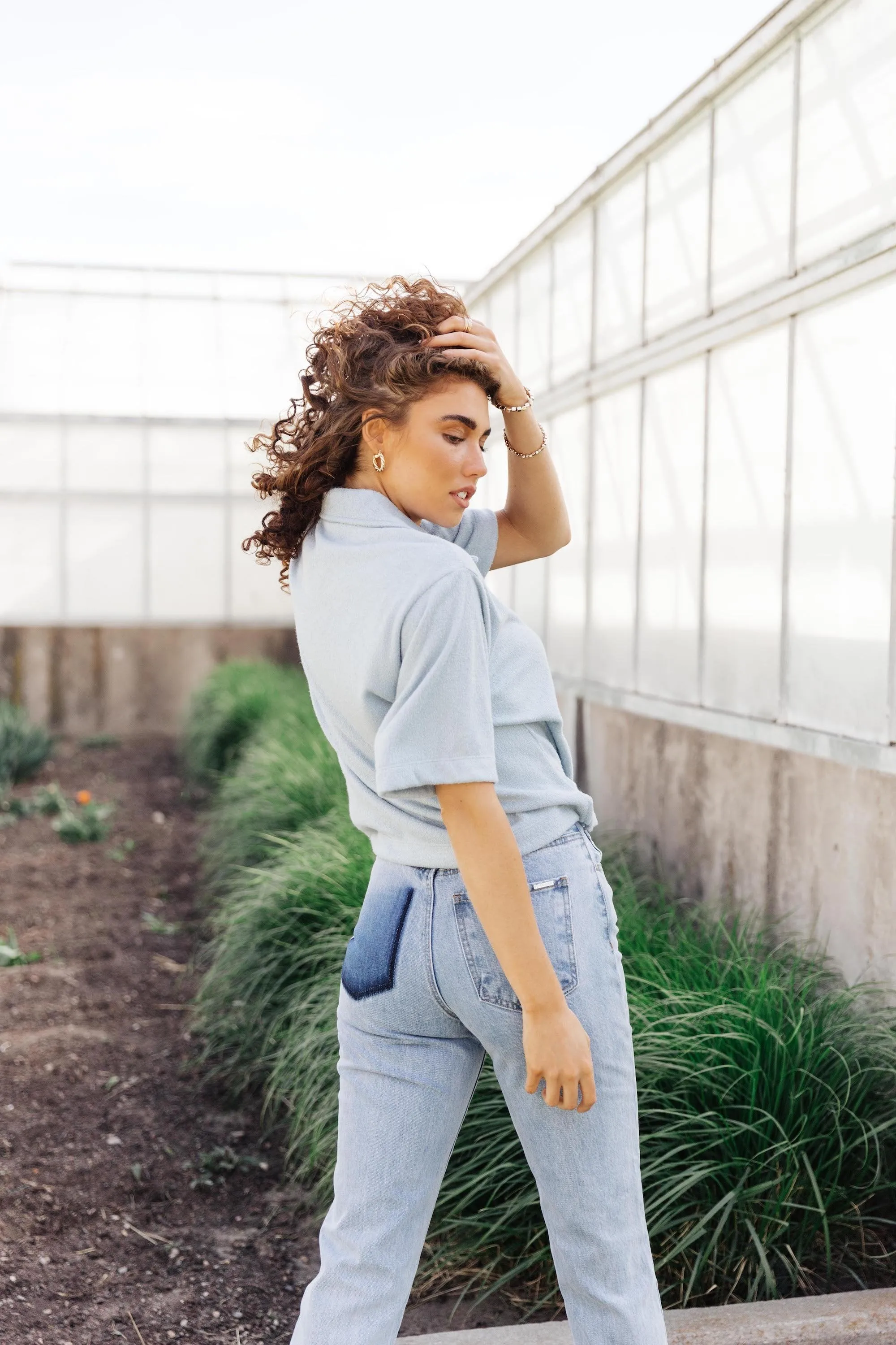 Smoke Blue Button Down Top