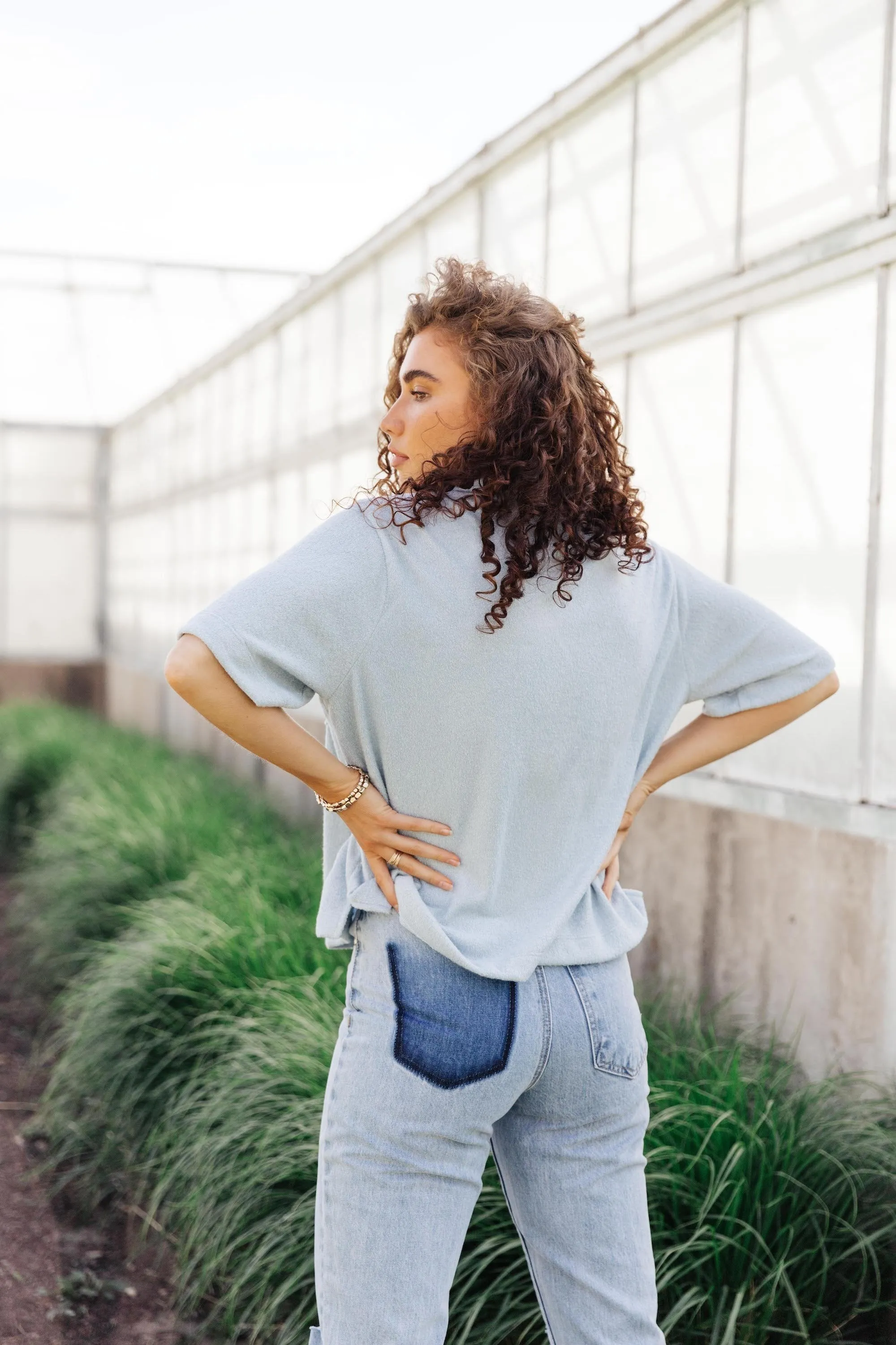 Smoke Blue Button Down Top