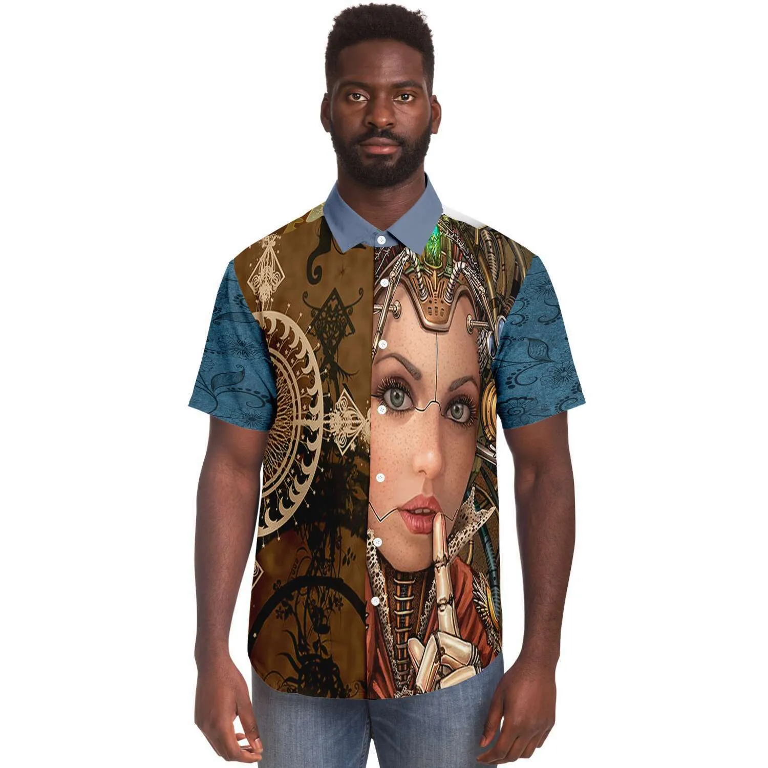 Steampunk Galatica Short Sleeve Button Down Shirt