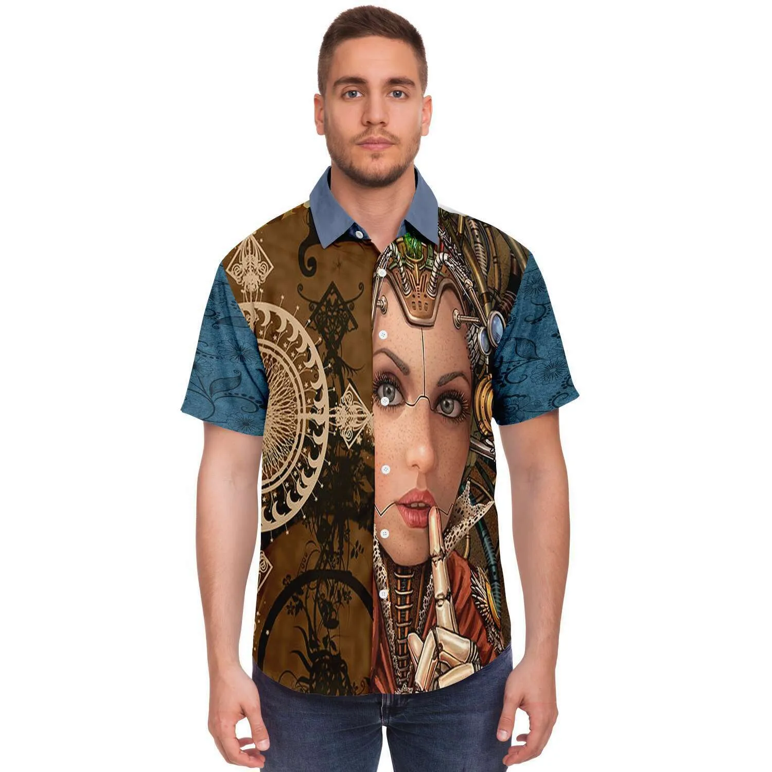 Steampunk Galatica Short Sleeve Button Down Shirt