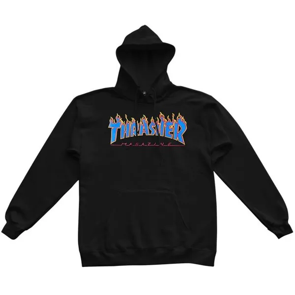 THRASHER SWEAT FLAME HOOD BLACK BLUE