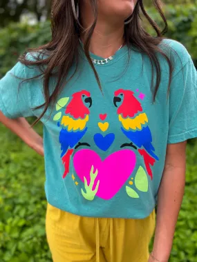 {TROPICAL LOVE} PARRIOT DUO Seafoam Crew Neck Tee